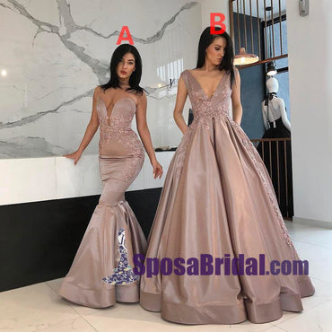 Elegant Formal Floor-Length High Quality Prom Dresses, V Neck Mermaid A-Line Prom Dress, PD0712