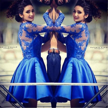 Blue lace long sleeves most popular junior  homecoming dresses for teen , BD00199 - SposaBridal