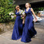 Chiffon Off Shoulder V-Neck Simple Cheap Formal Royal Blue Long Bridesmaid Dresses, WG73