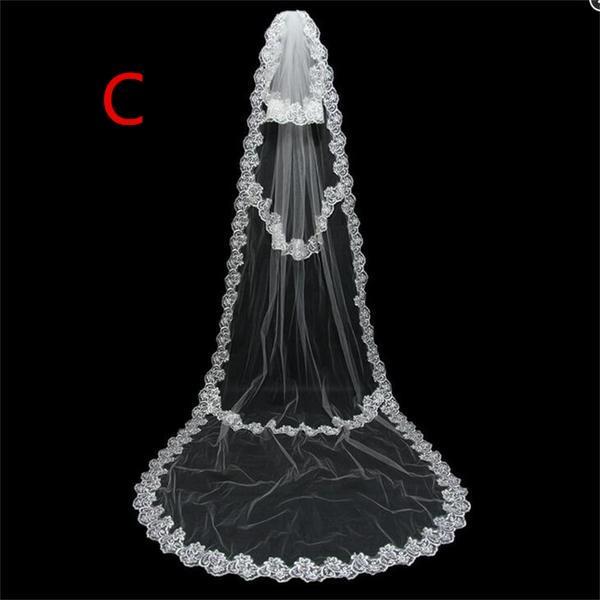 Embroidered Chapel Cathedral Lace Diamond Tulle Bridals Veils, Veils For Wedding , VD0001