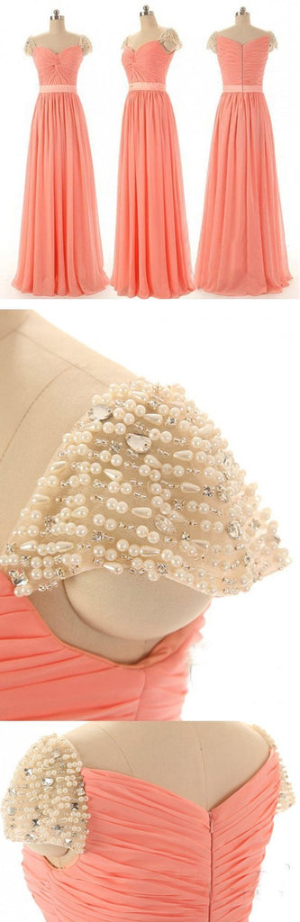 Long  Beautiful Beading Chiffon Inexpensive Bridesmaid Dress ,Simple Cheap Prom Dress, WG14