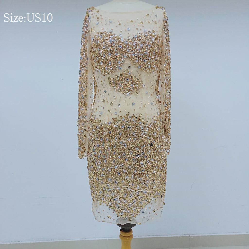 Discount Cheap Short in Size In Stock Sparkly Long Sleeves Prom Dresses Online,DD001