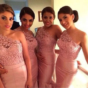 Charming One Shoulder Mermaid Sexy Junior Pink  Impressive Long Bridesmaid Dresses, WG93 - SposaBridal