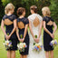 Charming  Lace Navy Blue Open Back Knee-Length Short Mini  Cheap Bridesmaid Dresses, WG095 - SposaBridal