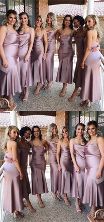 Spaghetti Straps Simple Soft Side Split Bridesmaid Dresses, Popular Cheap Bridesmaid Dress, PD0482