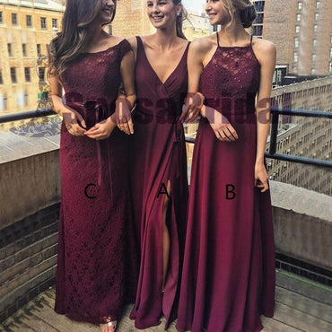 Dark Burgundy Mismatched Chiffon Cheap Soft Custom Most Popular Bridesmaid Dresses, PD0505