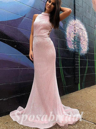 Sexy Special Fabric High Neck Sleeveless Mermaid Long Prom Dresses, PD3623