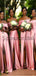 A-Line Side Slit Off The Shoulder Floor Length Bridesmaid Dresses WG606