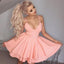A-Line Spaghetti Straps Short Pink Satin Homecoming Dress with Pleats,  BD0233 - SposaBridal