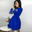 A-Line V-Neck Long Sleeves Royal Blue Homecoming Dress with Lace,BD0063 - SposaBridal