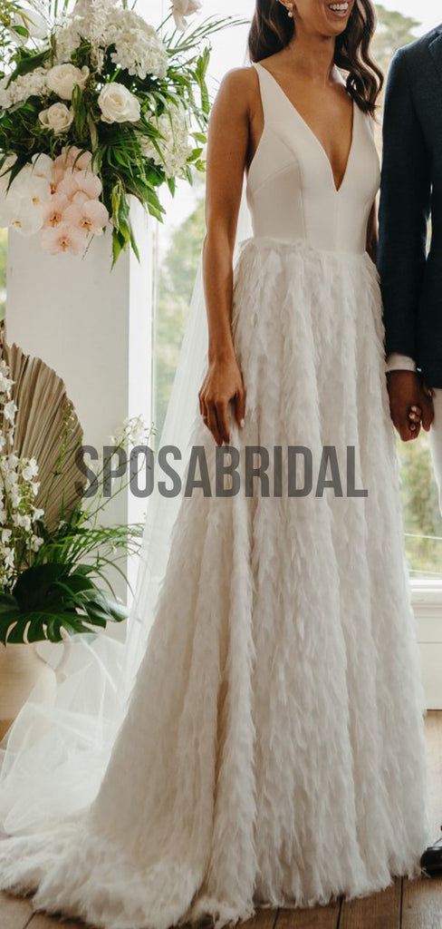 A-line Elegant Unique Country Long Wedding Dresses WD0501