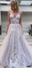 A-line Fashion V-Neck Spaghetti Straps Tulle Long Prom Dresses PD2397