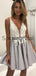 A-line Gray Spaghetti Straps V-Neck Popular Homecoming Dresses BD0426