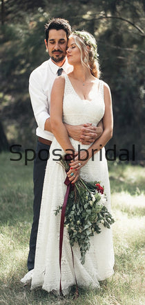 A-line Lace Chic Elegant Rustic Beach Long Wedding Dresses WD0543