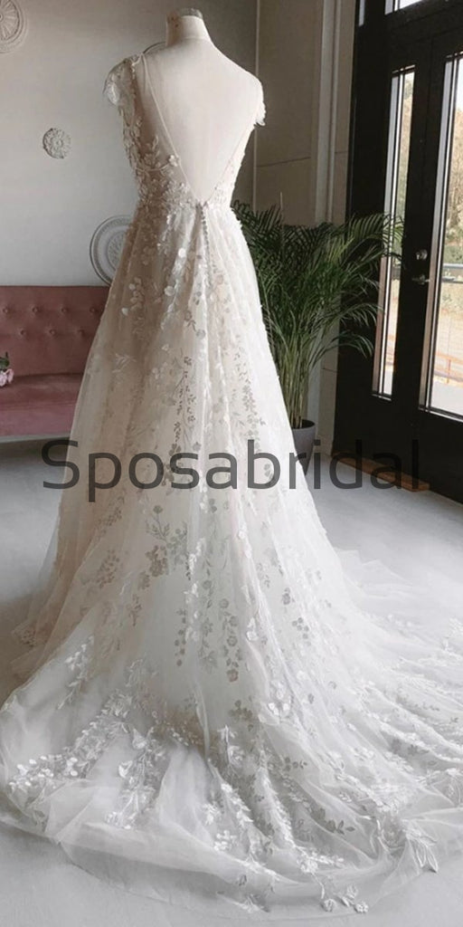 A-line Lace Long Beach Dream Vintage Wedding Dresses WD0475