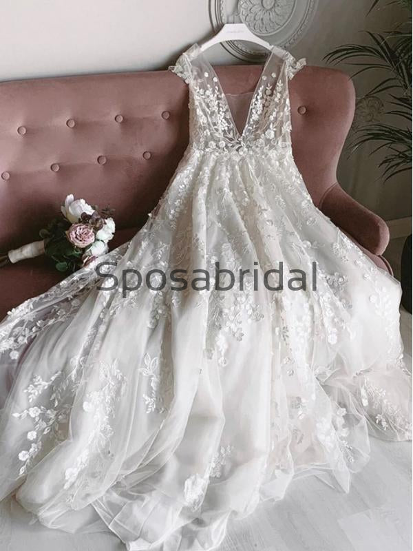 A-line Lace Long Beach Dream Vintage Wedding Dresses WD0475
