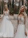A-line Lace Long Sleeves Beach Dream Vintage Wedding Dresses WD0476