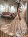A-line Lace Off the Shoulder Champagne Vintage Wedding Dresses WD0480