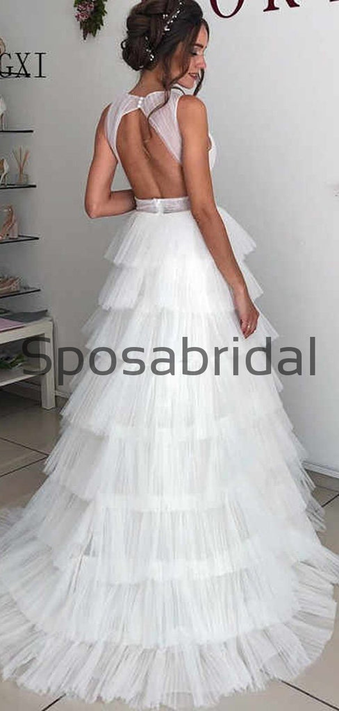 A-line Lace V-Neck Vintage Tulle Country Romantic Wedding Dresses  WD0377