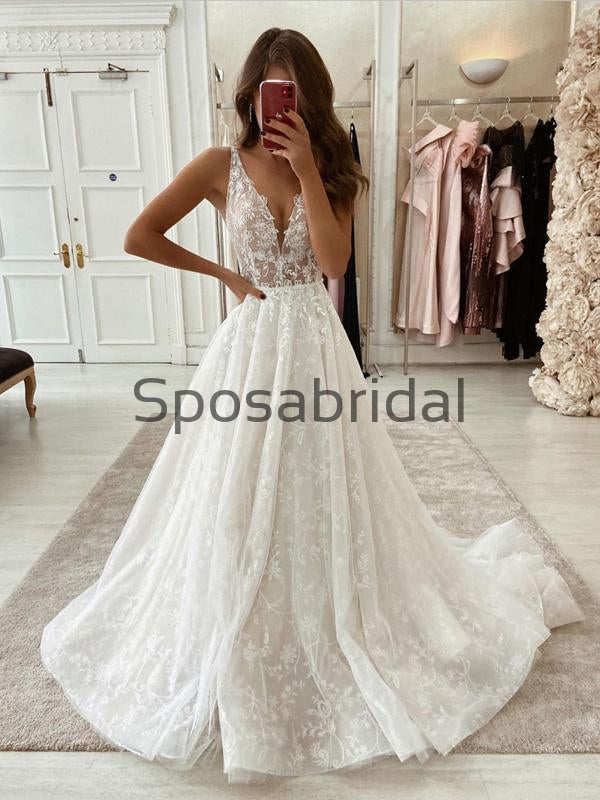 A-line Lace Vintage Country Wedding Dresses, Modest Prom Dresses WD0370