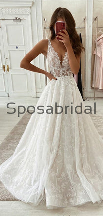 A-line Lace Vintage Country Wedding Dresses, Modest Prom Dresses WD0370