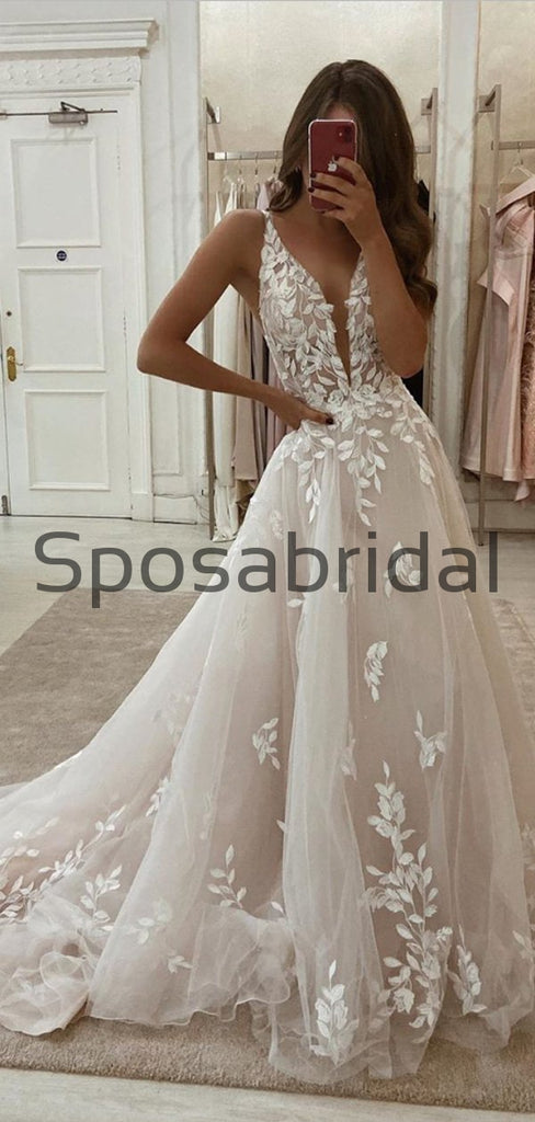 A-line Lace Vintage Tulle Vintage Wedding Dresses, Prom Dresses WD0373