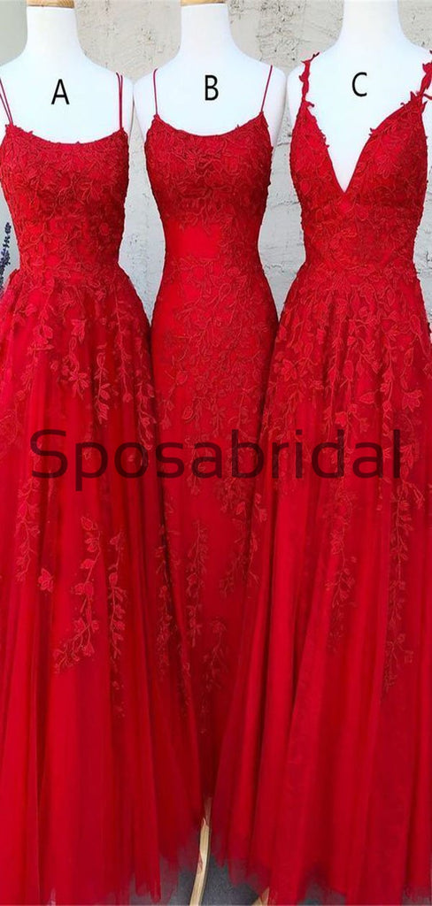 A-line Mermaid Red Mismatched Lace Long Modest Prom Dresses PD2138