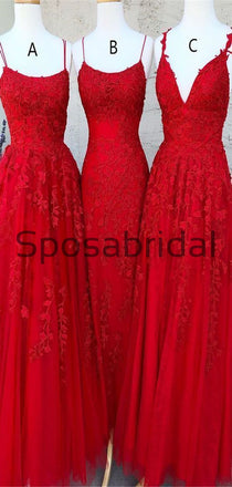 A-line Mermaid Red Mismatched Lace Long Modest Prom Dresses PD2138