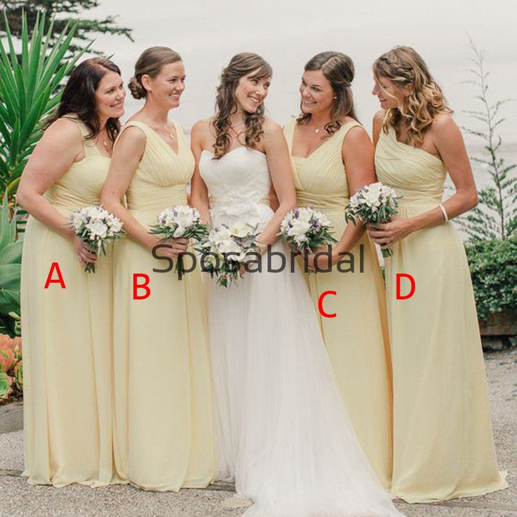 A-line Mismatched Chiffon Pastel Yellow Formal Bridesmaid Dresses  WG869