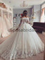 A-line Off the Shoulder Modest Lace Romantic Wedding Dresses  WD0404