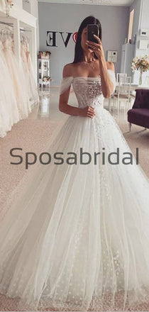 A-line Off the Shoulder Tulle Vintage Country Wedding Dresses WD0408