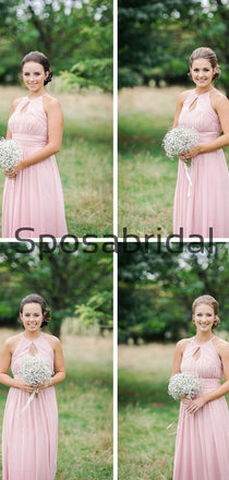 A-line Pink Chiffon Cheap Hot Sale Long Bridesmaid Dresses WG805