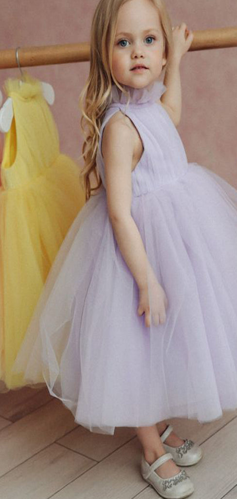 A-line Pink Purple Ivory Yellow Tulle Flower Girl Dresses, FG152