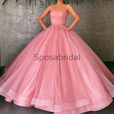 A-line Pink Tulle Strapless Formal Elegant Prom Dresses PD2153