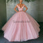 A-line Pink Tulle V-Neck Formal Elegant Prom Dresses PD2154