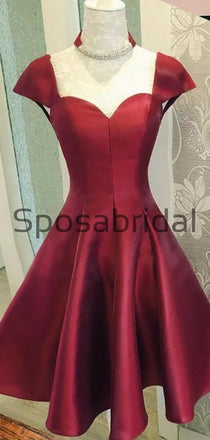 A-line Red Satin Cheap Short Homecoming Dresses BD0433