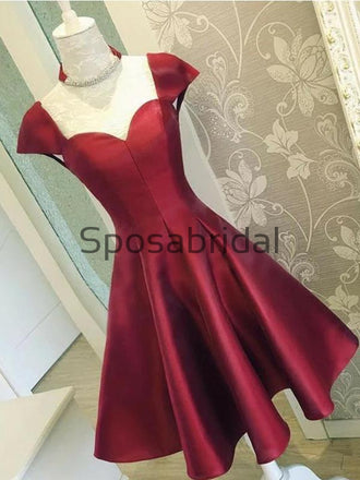 A-line Red Satin Cheap Short Homecoming Dresses BD0433