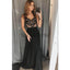 A-line Spaghetti Straps Black Lace Modest Long Prom Dresses PD2156