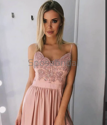 A-line Spaghetti Straps Popular Lace Modest Prom Dresses PD2157