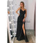 A-line Spaghetti Straps Side Slit Black Lace Modest Prom Dresses PD2159