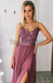 A-line Spaghetti Straps Side Slit Lace Custom Modest Prom Dresses  PD2161