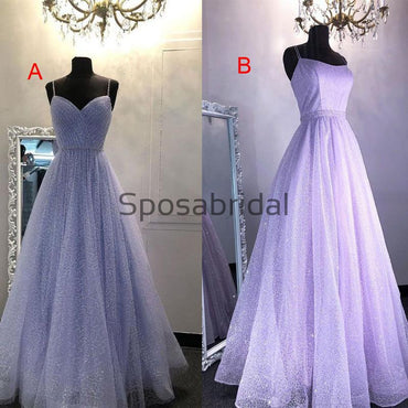 A-line Sparkly Sequin Unique Purple Lilac Modest Prom Dresses PD2189