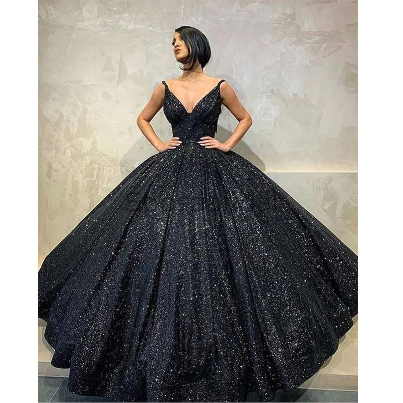 A-line Gorgeous High Quality Black Sequin Sparkly Long Prom Dress, Ball gown, PD1520