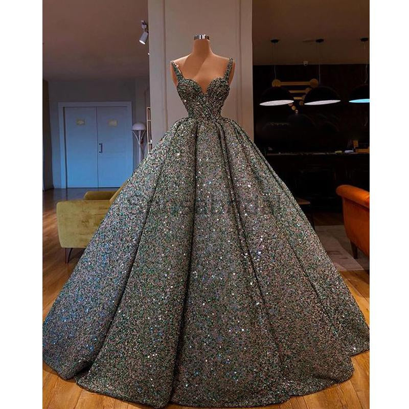 A-line Gorgeous Sparkly Sequin Shining Unique Design Long Fashion Prom Dresses, Ball gown PD1529