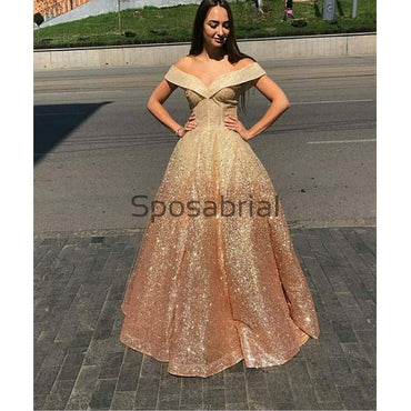 A-line Off the Shoulder Sparkly Sequin Vintage Prom Dresses  PD2014