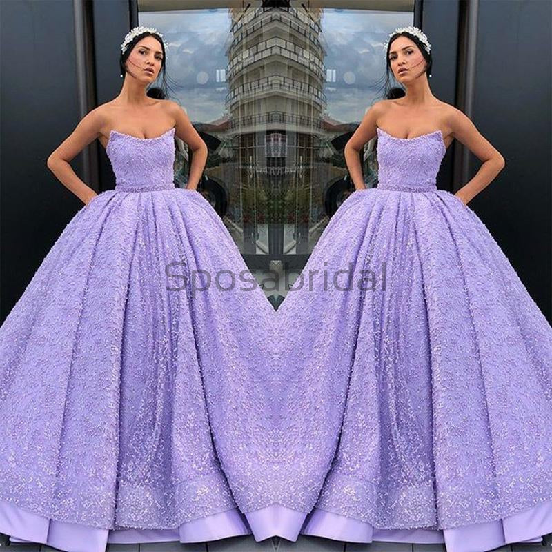A-line Purple Unique Deisgn Vintage Elegant Sparkly Fitted Prom Dresses, Ball Gown  PD1728
