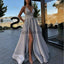 A-line Satin Gray Side Slit Simple Cheap Vintage Party Prom Dresses PD2018