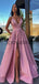 A-line Satin Pink Side Slit Simple Cheap Vintage Party Prom Dresses PD2019
