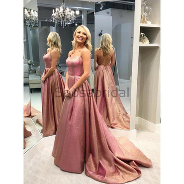 A-line Spagheti Straps Simple Sparkly Formal Long Modest Prom Dresses PD1608