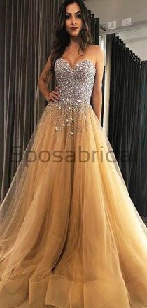 A-line Sweetheart Elegant Sparkly Crystal Long Modest New Prom Dresses PD1747